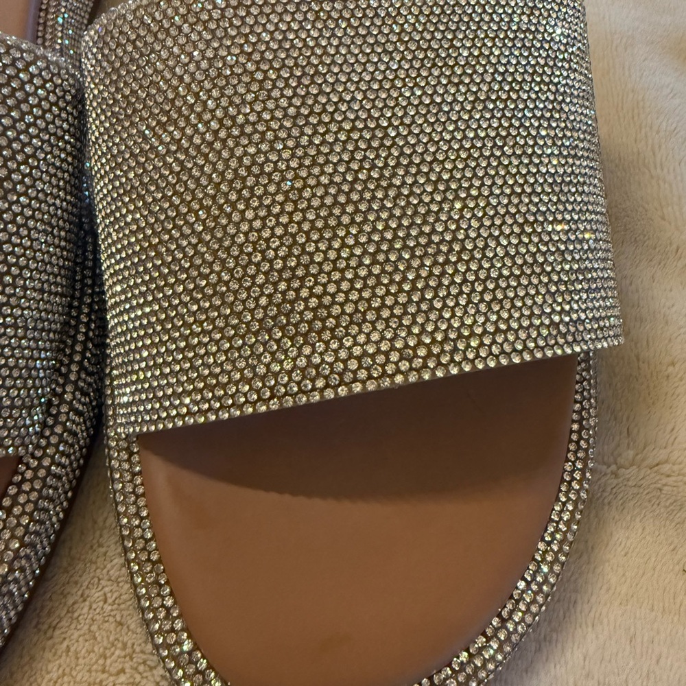 Steve Madden Achieve Rhinestone Glittering Silver Slide Sandals - Picture 4 of 10